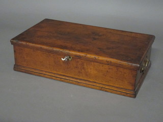 A 19th Century rectangular oak box with hinged lid and brass drop handles 17"