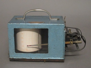 A barograph by Negretti and Zambra contained in a blue painted  metal case