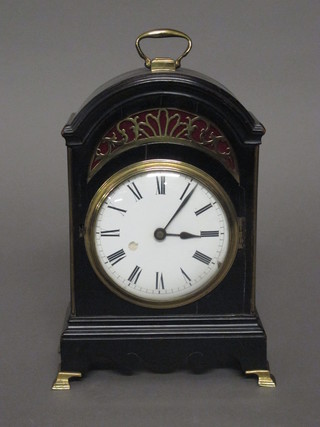 A 19th Century bracket clock, the 4" circular enamelled dial with Roman numerals, contained in an ebonised arch shaped case   ILLUSTRATED