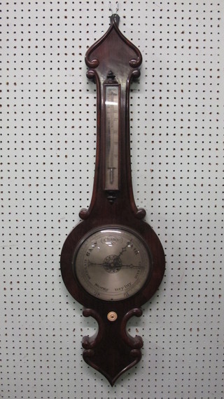 A 19th Century mercury wheel barometer and thermometer with silvered dial contained in a rosewood case   ILLUSTRATED