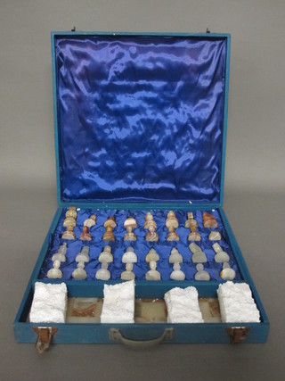 An onyx chessboard 17" complete with chess set
