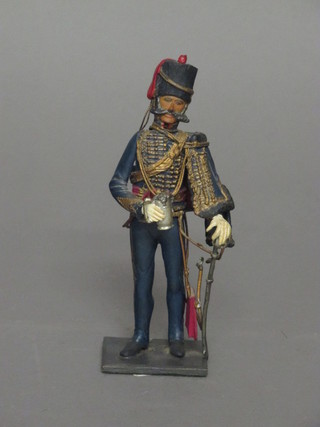 A painted figure of a standing Husaars officer 6", plume f,