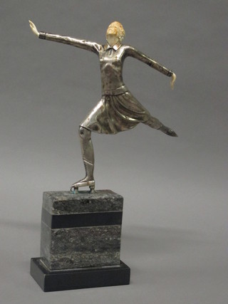 An Art Deco style bronze figure of an ice skater