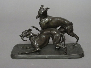 A 19th Century spelter figure of 2 grey hounds 9", f,