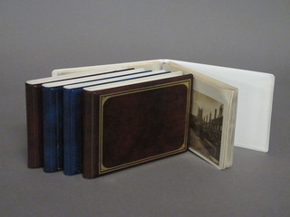 3 brown loose leaf albums of postcards and 2 blue ditto