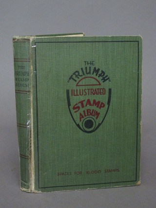 A green Triumph illustrated album of various stamps