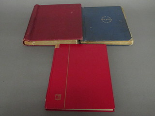 2 red stock books of GB stamps and a blue stock book of GB  stamps