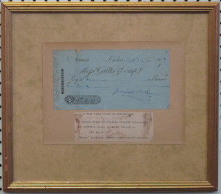 Charles Dickens, a Victorian Coutts & Co signed cheque, dated 9 April 1867 for five pounds, signed Charles Dickens   ILLUSTRATED