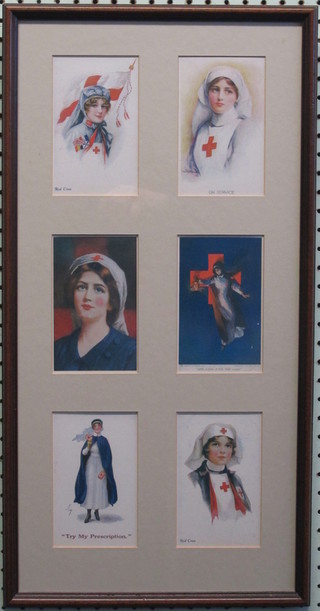 6 framed postcards of Red Cross Nurses