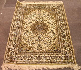 A gold ground Persian style Belgian cotton rug with central  medallion 66" x 46"