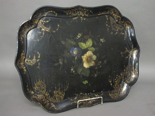A Victorian shaped papier mache tray with floral decoration by Jennings & Bettridge 29"  ILLUSTRATED