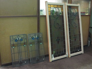 2 pairs of Art Deco rectangular stained glass panels 60" x 22" and 29" x 15"