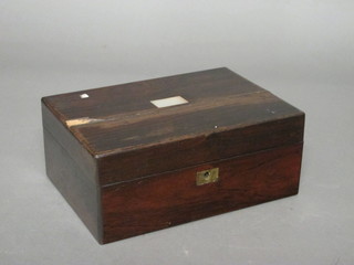 A Victorian rectangular rosewood trinket box with hinged lid  10", requires attention,