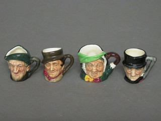 4 various Royal Doulton tiny character jugs - Sarey Gamp, Mac,  John Peel and 1 other
