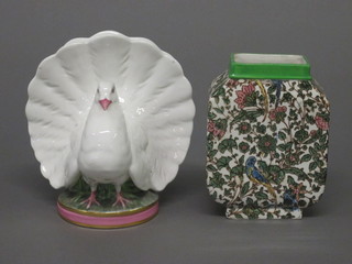A Victorian posy holder in the form of a dove 6", base cracked,  and a Royal Doulton Persian pattern vase 6 1/2"