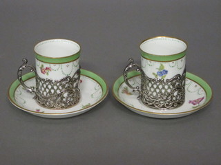 A Crescent China coffee service comprising 6 coffee cans and  6 saucers with silver mounts