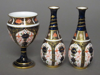 A Royal Crown Derby goblet shaped vase 5 1/2" and 2 do. club shaped vases 6", 1 f and r,  ILLUSTRATED