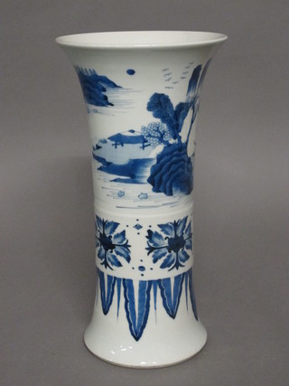 An Oriental blue and white waisted vase 15"