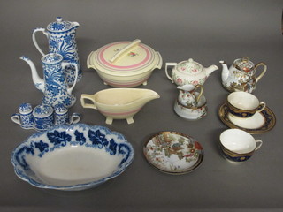 An Art Deco Pountey & Co Ltd dinner service, a Mintons gilt  and blue banded tea service, a Noritake coffee/tea service and  other minor ceramics