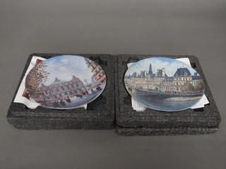 A pair of French limited edition plates decorated buildings 8 1/2"