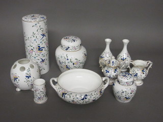 A Coalport Pageant pattern ginger jar and cover 7", 1 other 4", do. vase 11", pair of club shaped vases 6 1/2", twin handled  tureen, 2 vases and a pair of twin handled urns 4"
