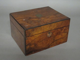 A Victorian walnut trinket box with hinged lid 12"