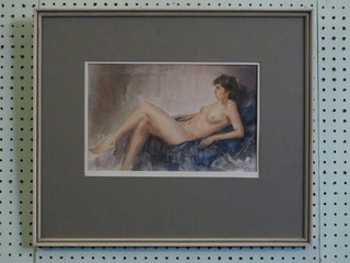 W H Constantine, watercolour drawing "Reclining Figure" 7" x 12" the reverse with East Sussex Arts Club label