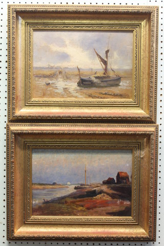 A pair of oil paintings on board "Estuary Scenes with Fishing  Boats" 8" x 12"
