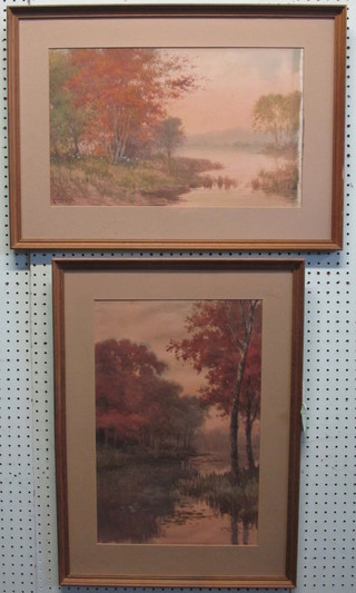 Robayashi, a pair of impressionist watercolours "River Scenes  with Trees" 11" x 19" and 19" x 12"