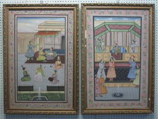 A set of 4 Eastern coloured prints "Court Figures" 24" x 14"