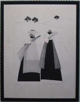 A limited edition monochrome print "Ladies with Reeds"  61/150, indistinctly signed and dated 1983, 25" x 19"
