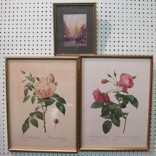 Herbert Marshall, a coloured print "Cheapside" 5 1/2" x 4 1/2"  together with 2 French coloured prints "Roses" 16" x 11 1/2"