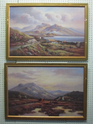 A pair of coloured prints "Highland Scenes" 19" x 29" in gilt frames