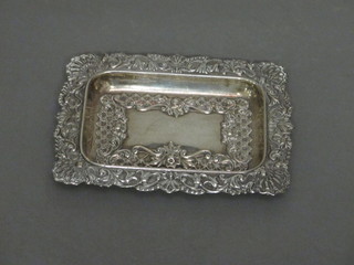 A Victorian rectangular embossed silver pin tray, Birmingham  1875