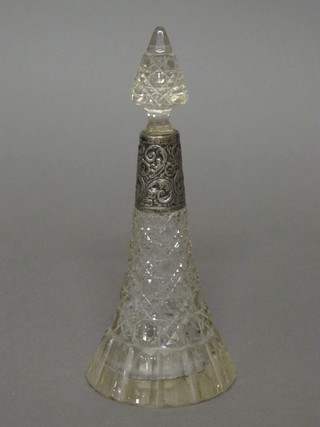 An Edwardian cut glass perfume bottle with silver mount, Birmingham 1906 8"
