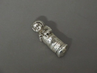 A Continental white metal perfume bottle in the form of a baby  3"