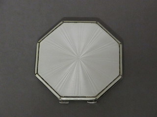 An Art Deco octagonal silver and enamelled compact with hinged lid, Birmingham 1939 by Aspreys