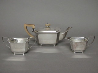 A rectangular Art Deco 3 piece silver plated tea service  comprising teapot, sugar bowl and cream jug,