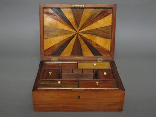 A 19th Century rectangular mahogany trinket box with inlaid parquetry lid and fitted interior 12"