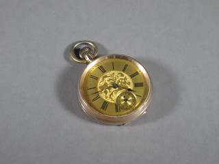 An open faced pocket watch contained in a 9ct gold case