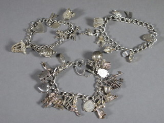 3 silver curb link charm bracelets hung numerous charms