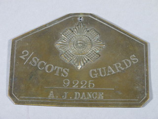 A Second Scots Guard brass bed plate to 9225 A J Dance