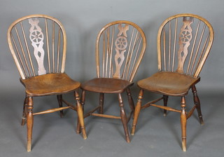 3 similar elm stick and wheel back dining chairs