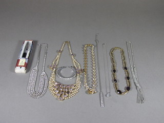 A collection of diamonte costume jewellery