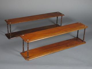 2 Victorian mahogany rectangular 2 tier hanging shelves with turned supports 39"