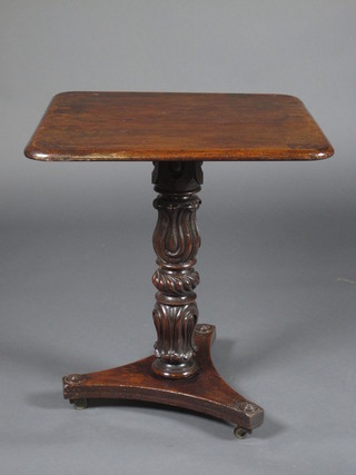 A rectangular William IV mahogany tea table, raised on a turned column with triform base 24", made up,