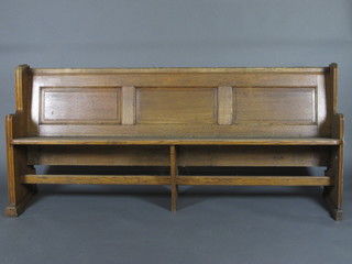 A pair of 19th Century panelled oak pews from Cheam Baptist  Church 79"