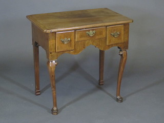 An 18th/19th Century walnut side table fitted 1 long and 2 short drawers raised on associated cabriole supports 30"