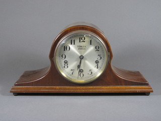 A striking mantel clock with silvered dial and Arabic numerals,  the dial marked Turler Zurich, contained in a mahogany  Admiral's hat shaped case