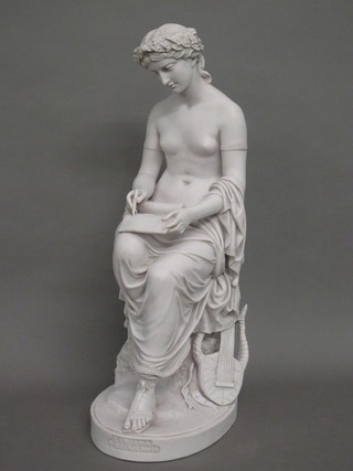 A resin figure of a seated classical lady, the base marked Corinna V by Rigmuse, 12"